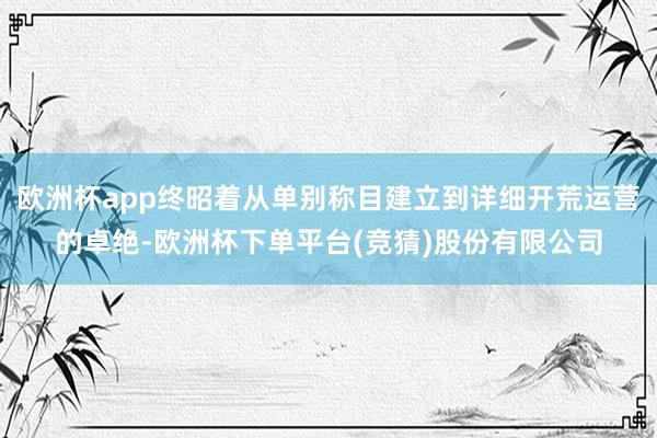 欧洲杯app终昭着从单别称目建立到详细开荒运营的卓绝-欧洲杯下单平台(竞猜)股份有限公司