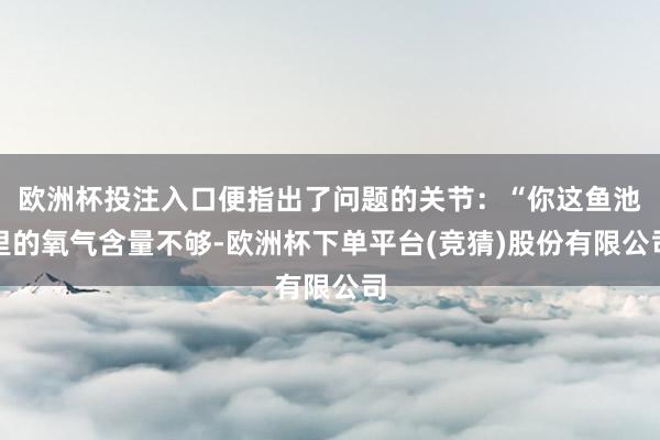 欧洲杯投注入口便指出了问题的关节：“你这鱼池里的氧气含量不够-欧洲杯下单平台(竞猜)股份有限公司