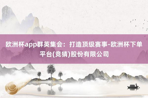 欧洲杯app群英集会：打造顶级赛事-欧洲杯下单平台(竞猜)股份有限公司