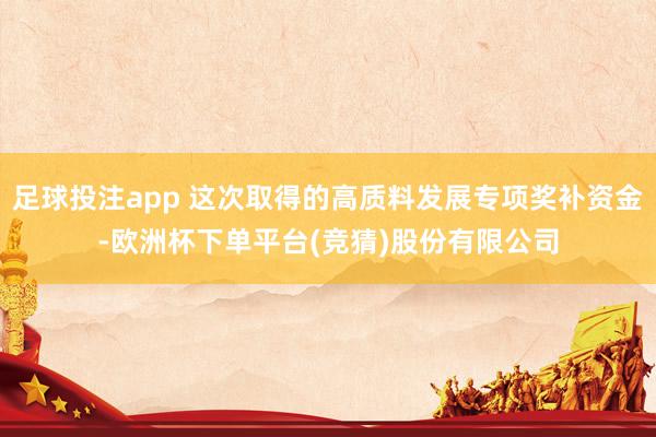 足球投注app 这次取得的高质料发展专项奖补资金-欧洲杯下单平台(竞猜)股份有限公司
