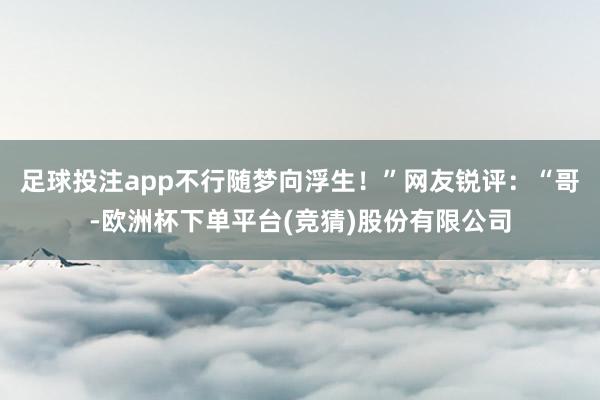 足球投注app不行随梦向浮生！”网友锐评：“哥-欧洲杯下单平台(竞猜)股份有限公司