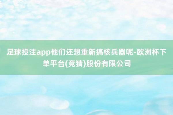 足球投注app他们还想重新搞核兵器呢-欧洲杯下单平台(竞猜)股份有限公司
