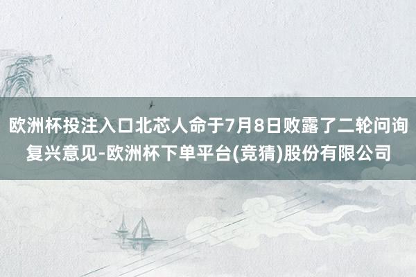 欧洲杯投注入口北芯人命于7月8日败露了二轮问询复兴意见-欧洲杯下单平台(竞猜)股份有限公司