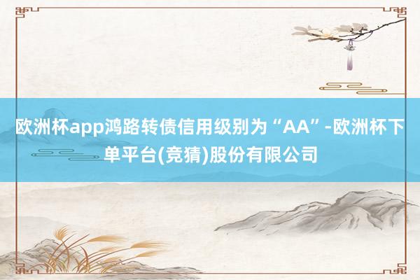 欧洲杯app鸿路转债信用级别为“AA”-欧洲杯下单平台(竞猜)股份有限公司